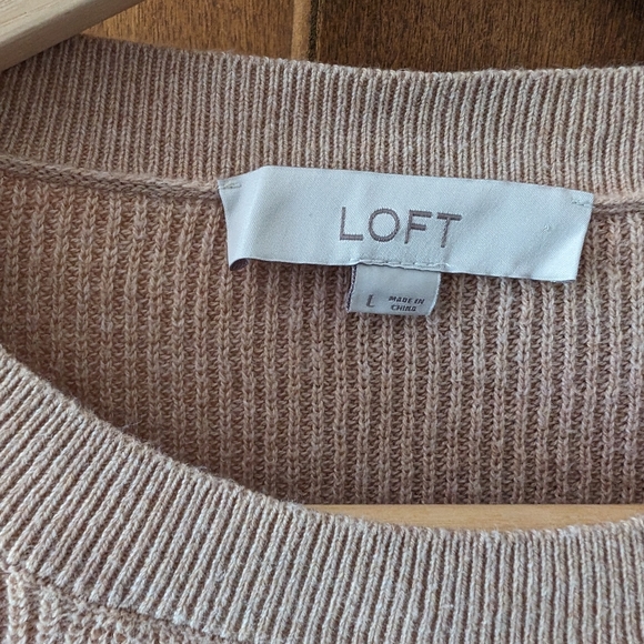 LOFT tan cotton striped sweater, size L - Picture 2 of 5